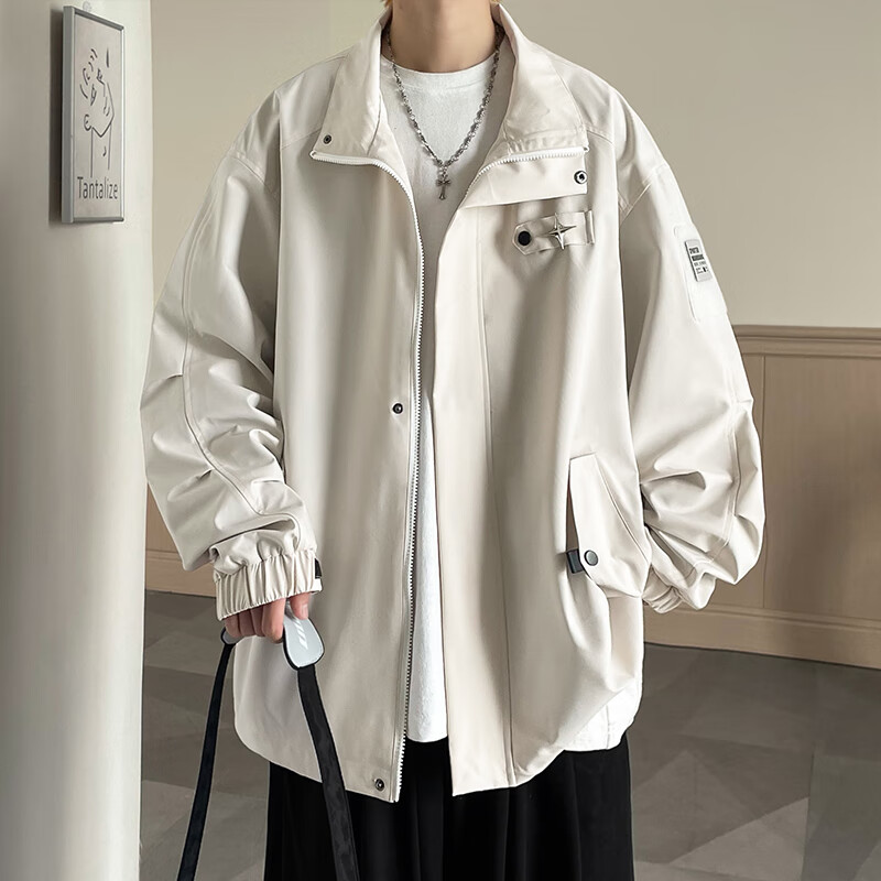 Foss Phil Men's Jacket Workwear Youth Hong Kong Style Handsome Simple Casual Jacket Thickened Warm Jacket Autumn and Winter Men DJS-Q2125 Apricot L 115 Jin-130 Jin