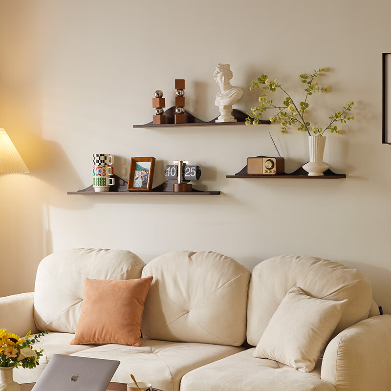 Jiayi solid wood wall storage rack partition wall bookshelf wall hanging display rack shelf 60cm walnut color single