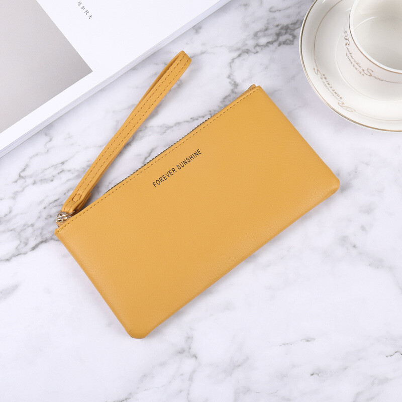 SHU GUO ER Korean style fashion wallet for women long thin zipper solid color simple large capacity multi-card slot clutch wallet for women yellow