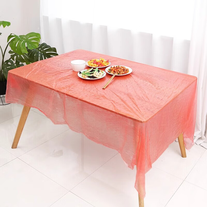 Disposable tablecloth thickened tablecloth plastic transparent round table home rectangular hotel red white random 10 pieces 220cm*220cm