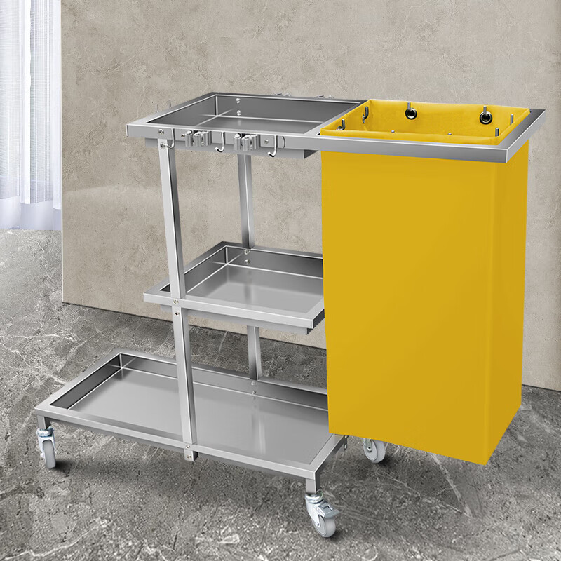 Kaimujie stainless steel cleaning cart cleaning trolley hotel room multi-functional linen cart property cleaning special KC-01 double hook royal blue bag