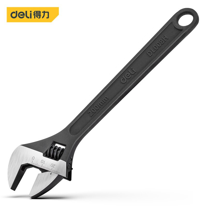 Deli adjustable wrench multifunctional multi-purpose multi-purpose spanner anti-slip adjustable plate household opening repair tool wear-resistant industrial grade 8-inch black adjustable wrench DL008H