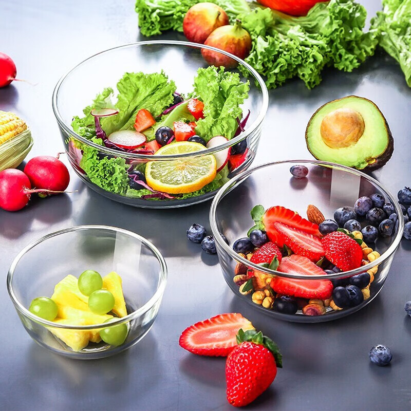 Ocean Thailand imported glass salad bowl, fruit plate, instant noodles, transparent soup bowl, home dessert tableware three-piece set
