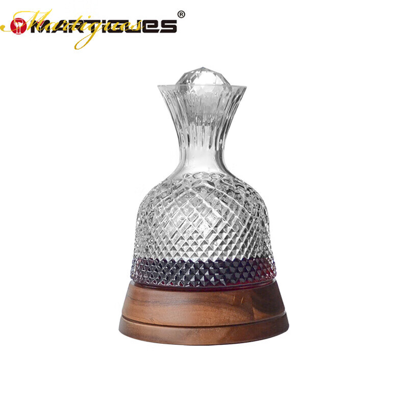 MARTIGUES crystal fast rotating red wine decanter household red wine rotating European wine set rotating decanter solid wood chassis 1100ml