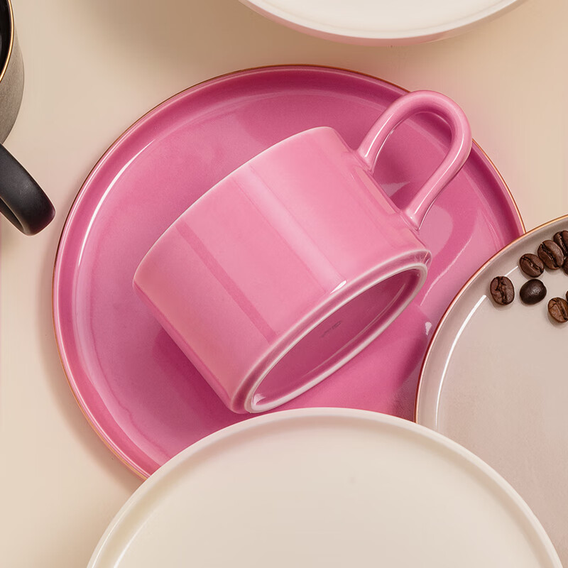 Jingdezhen ceramic household coffee cup with saucer drinking cup Jingdezhen color glaze gold mug birthday gift for women Piaosi coffee cup-coffee color