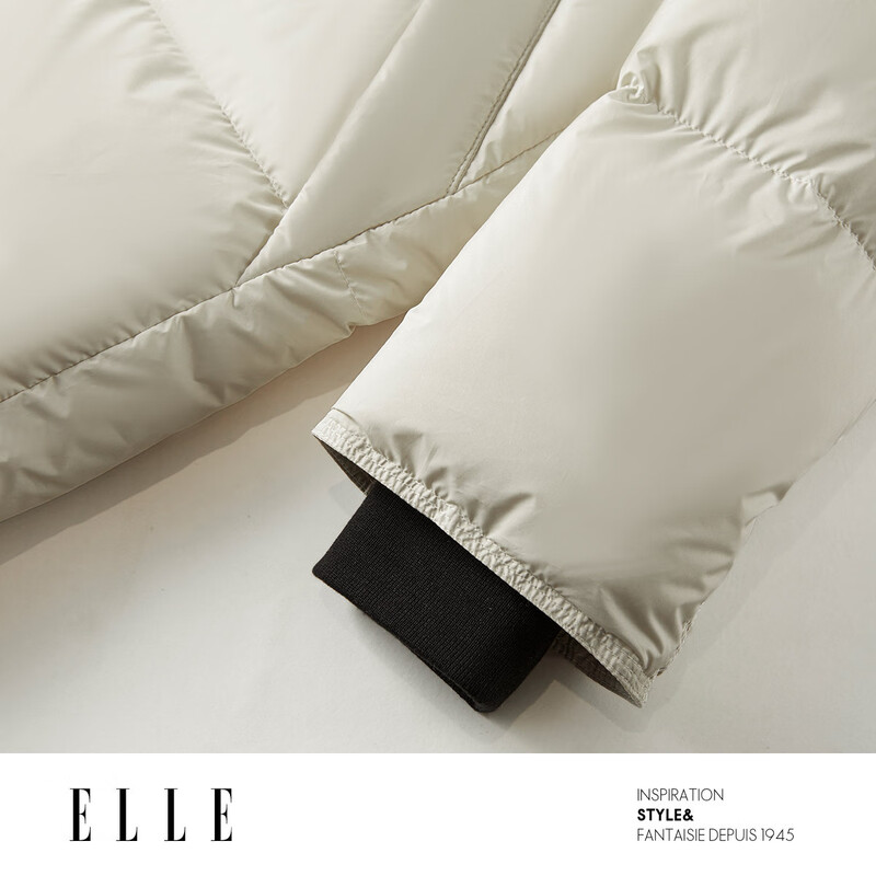 ELLE90 white duck down mid-length loose hooded down jacket for women 2023 winter new style niche straight jacket off-white S loose, recommended 100-115 catties