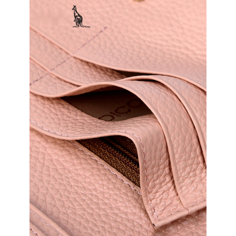 Kangaroo Light Luxury Simple Women's Wallet Women's Long Genuine Leather Wallet Chinese Valentine's Day Fashion Simple Coin Purse Thin Pink (Thick Style)