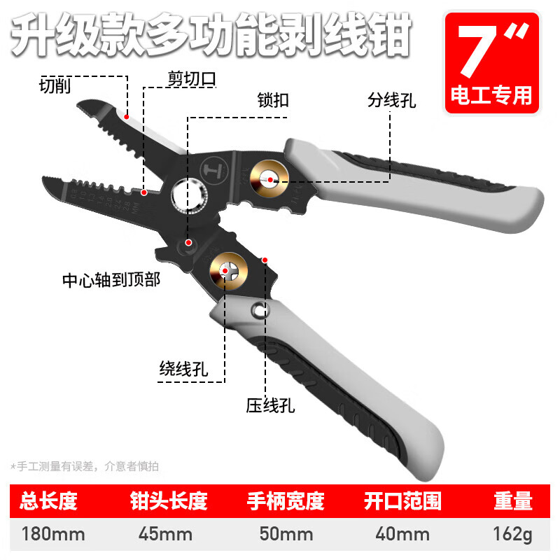 GREENER wire stripping pliers electrician's pliers 7-inch household multi-functional crimping pliers wire pliers wiring tool wire stripping pliers