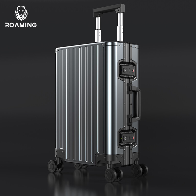 Roaming all-aluminum magnesium alloy luggage metal men's aluminum frame trolley case boarding case large travel luggage small case gun color thickened aviation grade aluminum magnesium alloy 20 inches 2025 renewed version can be boarded