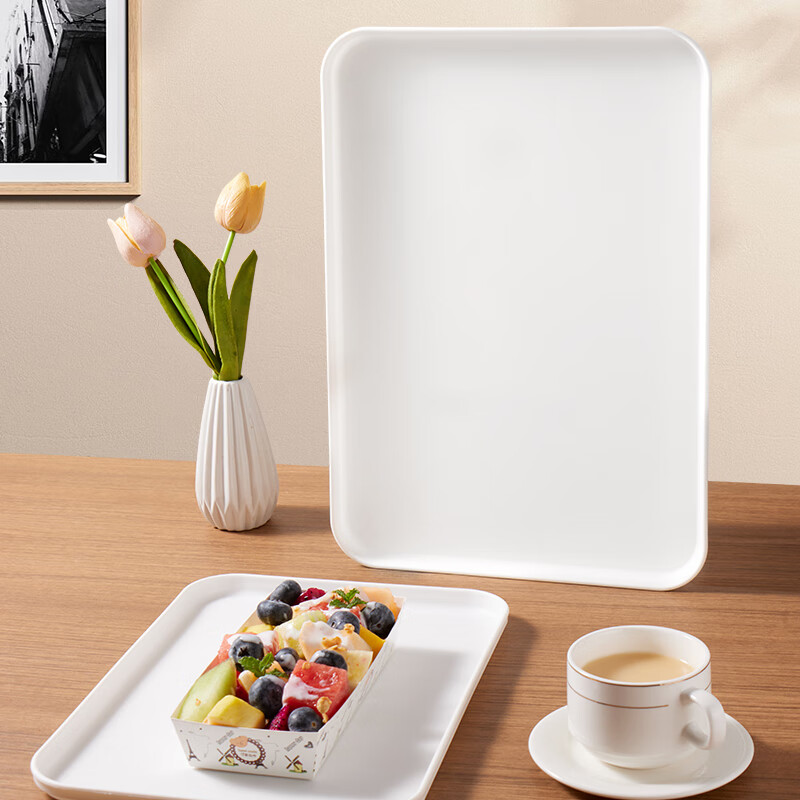 Baijie rectangular fruit tray tea tray household fruit tray breakfast tray storage tray living room snack tray pure white medium size