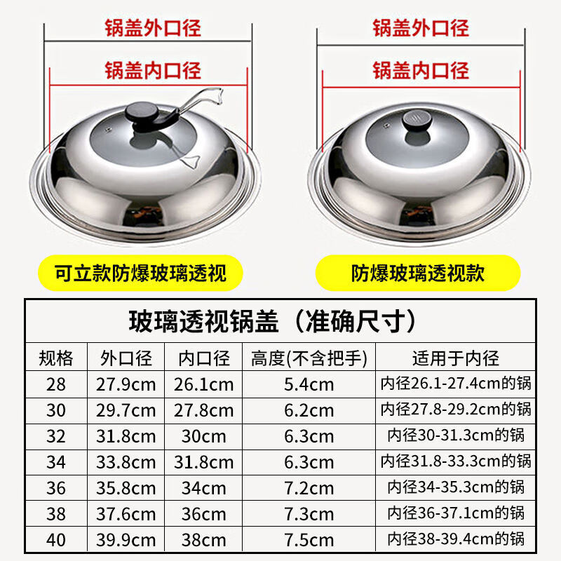 Kaiyao stainless steel pot lid, universal small pot lid for cooking pot, household tempered glass pot lid, high temperature resistance for cooking, glass-free version, suitable for inner diameter 31.8-33, lid 34cm