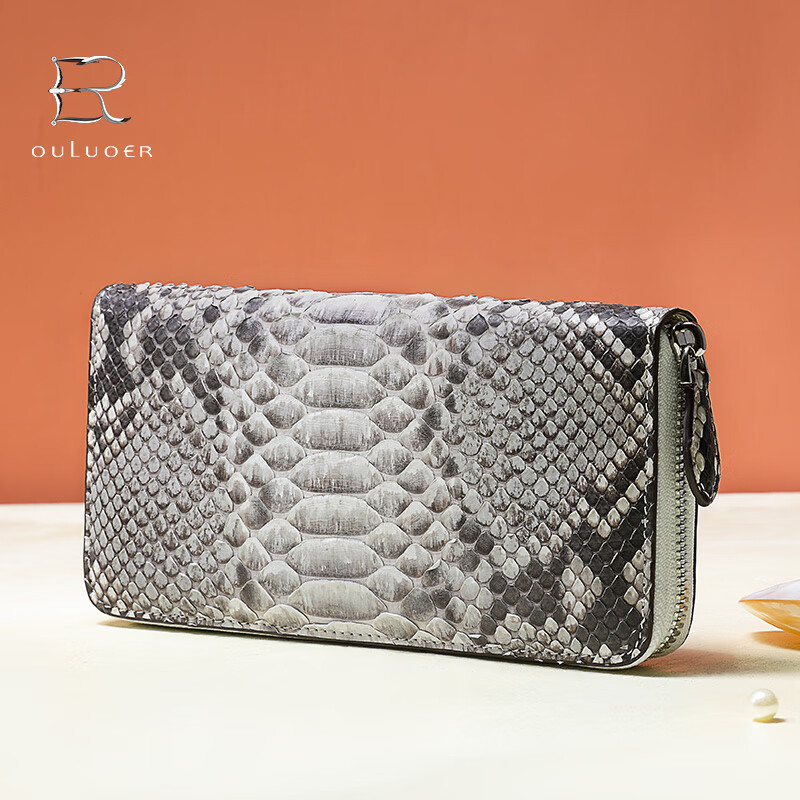 Oral Python Leather Clutch Women's Multi-Slot Long Wallet Valentine's Day Genuine Leather Zipper Fashion High-end Handbag