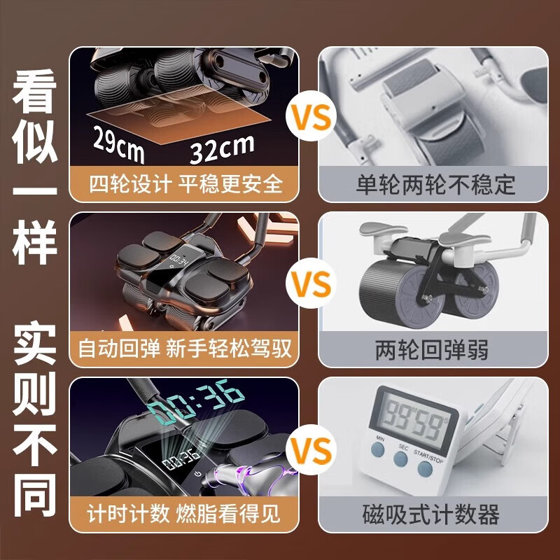 Maifeit Intelligent Abdominal Wheel Automatic Rebound Four-Wheel 2024 New Abdominal Muscle Rolling Abdominal Fat Burning and Slimming Belly Magic Device High-end Smart Model - Black Counting/Timer/Calorie + Thickened Kneeling Mat