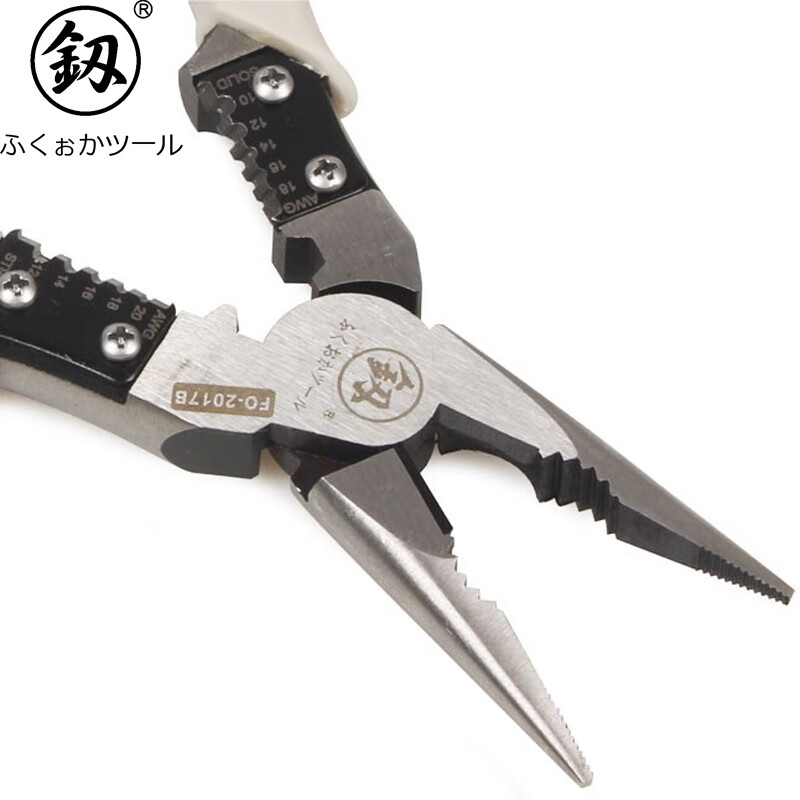Fukuoka Tools household labor-saving multi-functional needle-nose pliers multi-purpose needle-nose pliers industrial-grade tip with stripping wire 8 inches