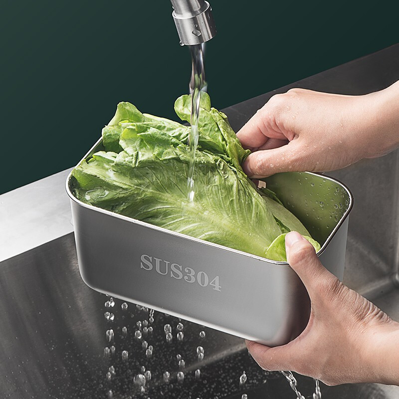 Lan Ai sink drain basket garbage filter 304 stainless steel drain leftovers suction cup rag storage hanging basket 304 stainless steel natural color rectangular drain rack