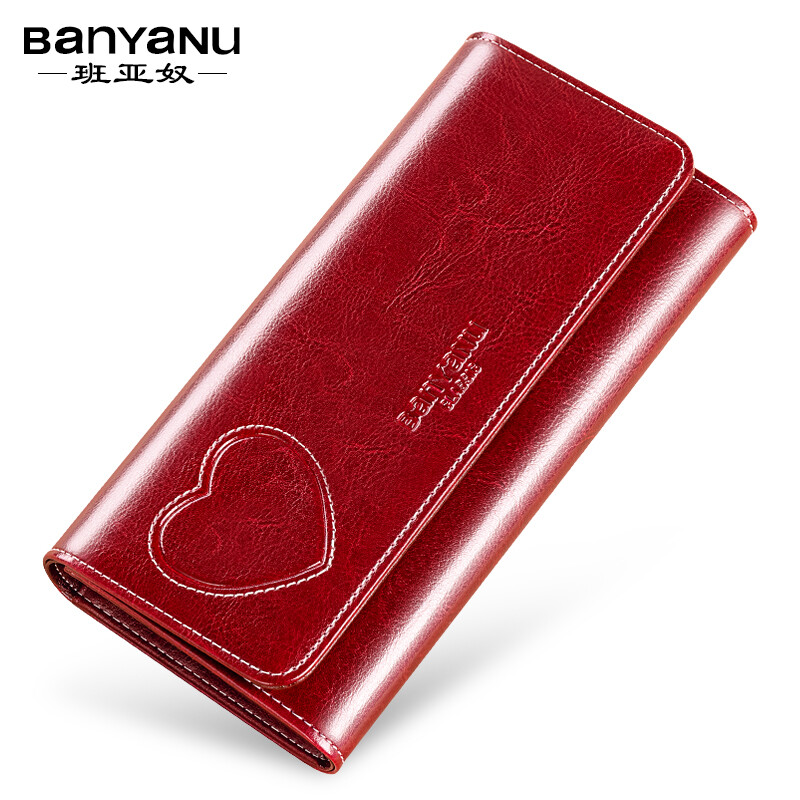 Banyanu 2025 New Women's Wallet Long Genuine Leather Large Capacity Wallet Fashion Simple Retro Women's Multifunctional Wallet Burgundy - Anti-Theft Brush