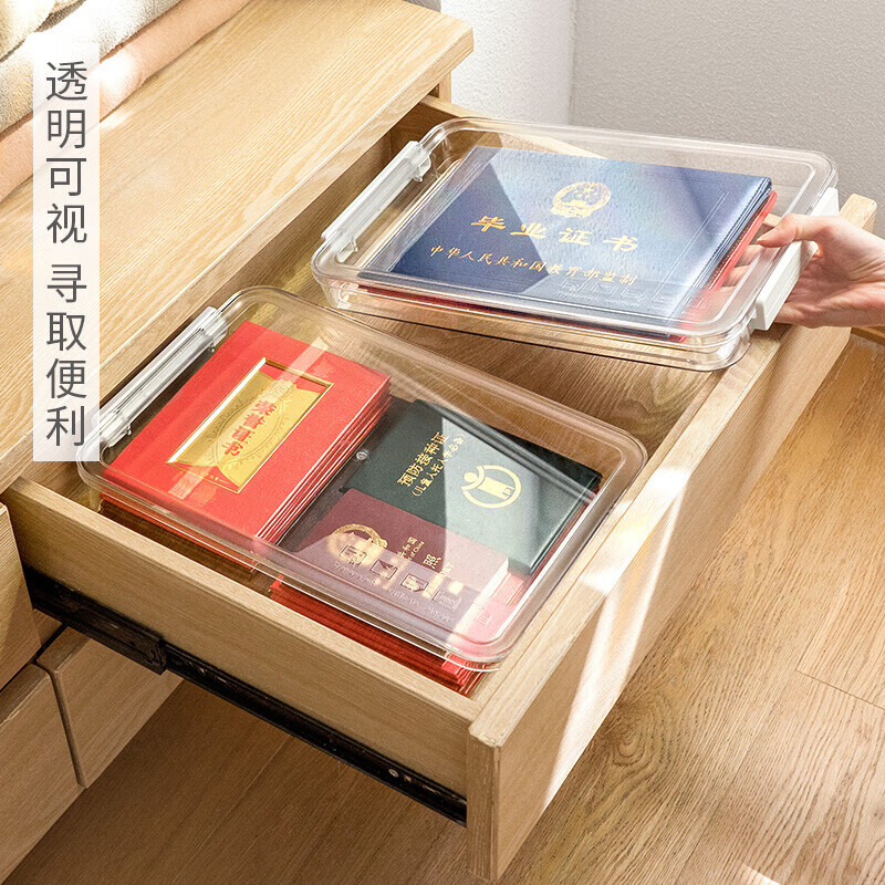 Lazy Corner Document Storage Box Transparent Desktop Storage Box Drawer File Parts Miscellaneous Storage Box with Cover Large