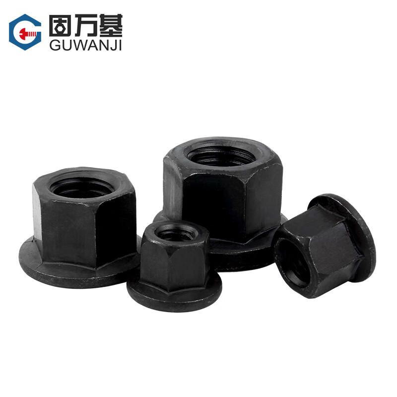 Guwanji grade 4.8/8.8 high strength flange nut hexagonal padded nut thickened pressure plate screw nut M8M10-M30 (grade 10.9) M10 10 pieces black 45# steel
