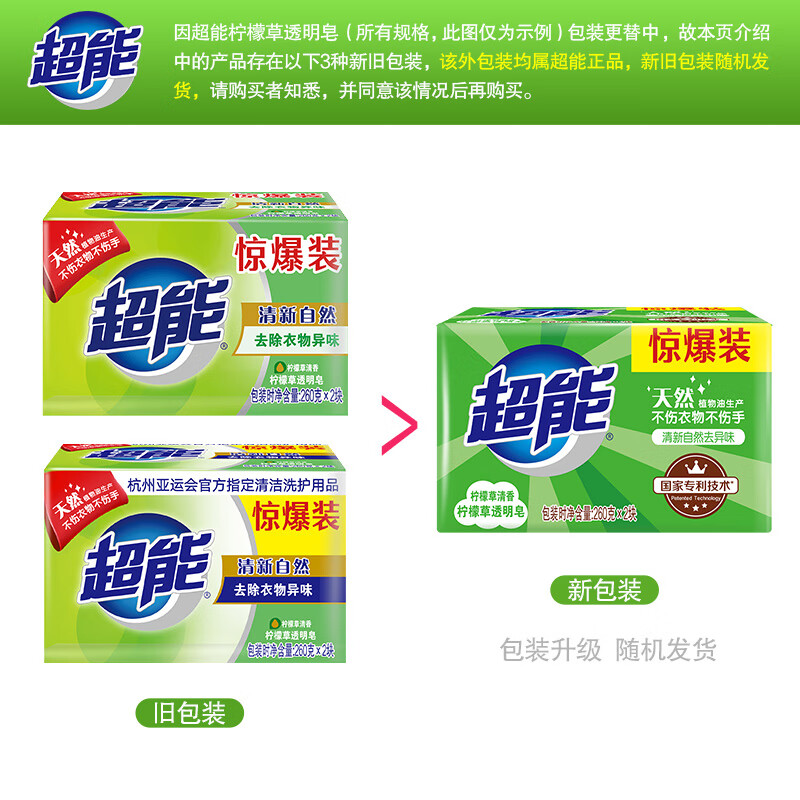 Super Lemongrass Transparent Soap, Lemongrass Scent, 260g*2 Pieces, Fresh and Deodorizing, Doesn’t Hurt Hands