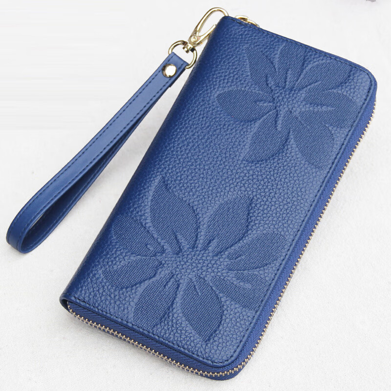 SHARELOVE genuine leather wallet long women's mobile phone bag zipper multi-card slot wallet first layer cowhide yellow fortune wallet new style green plum pattern, single zipper