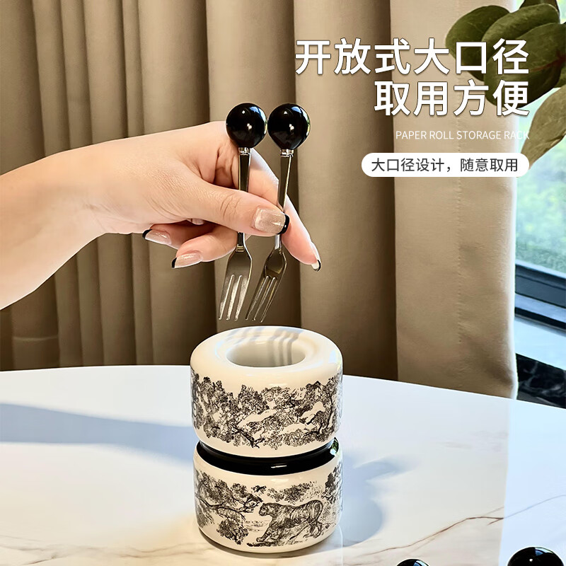 Zunmousse ceramic fruit fork set light luxury home living room dining table coffee table cake dessert fork coffee spoon creative storage jar ink tiger fruit fork jar 1 jar 6 forks