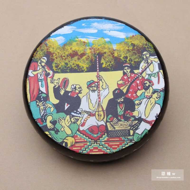 Jingyun Xinjiang national musical instrument Uyghur solid wood cowhide tambourine standard Xinjiang tambourine original cowhide color/40 cm