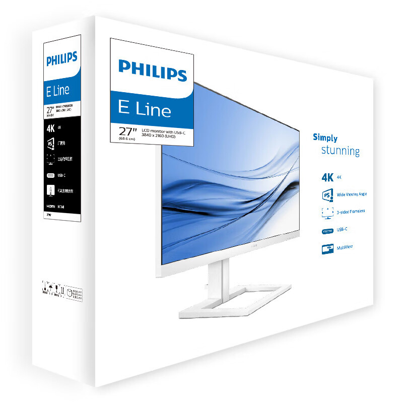 80% new Philips 27-inch 4K ultra-high definition IPS technology type-c interface 1.07 billion color depth liftable professional design computer monitor splicing screen display 279E1EW