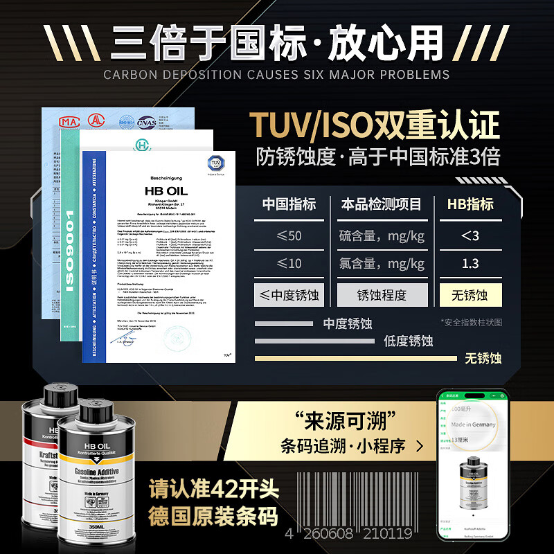 HBOIL German imported three-way catalytic cleaner car oxygen sensor fuel treasure engine carbon deposition additive within 200,000 kilometers double cleaning