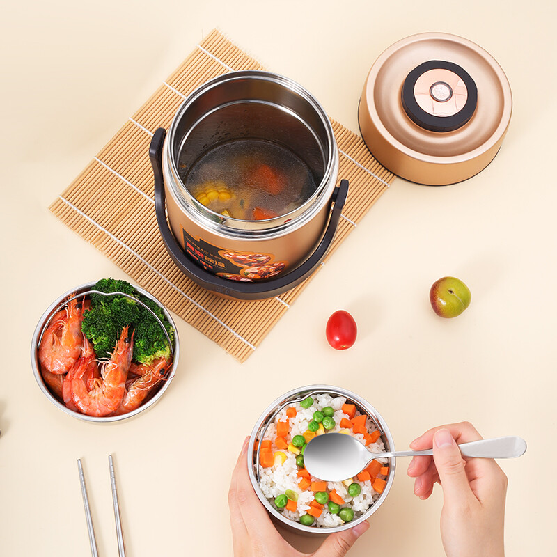 Golden Key 304 thermal insulation pot 2L stewing anti-overflow vacuum stainless steel lunch box thermal bucket champagne gold GK-MF2000T-G