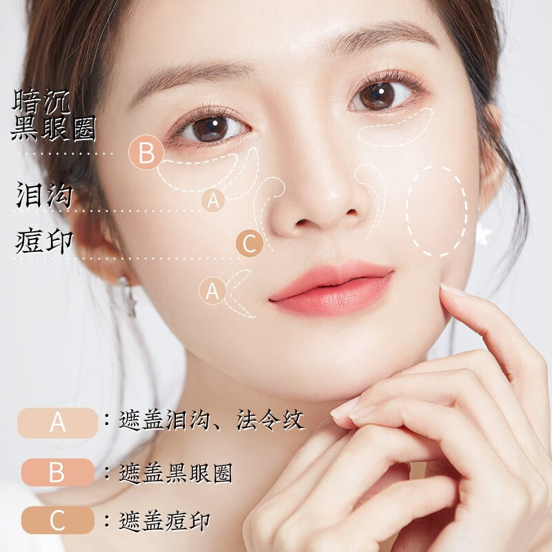Meikang Fendai three-color concealer for dark circles and tear troughs to cover spots without sticking and fit the contour tray 1g+2.2g+1g New Year's gift