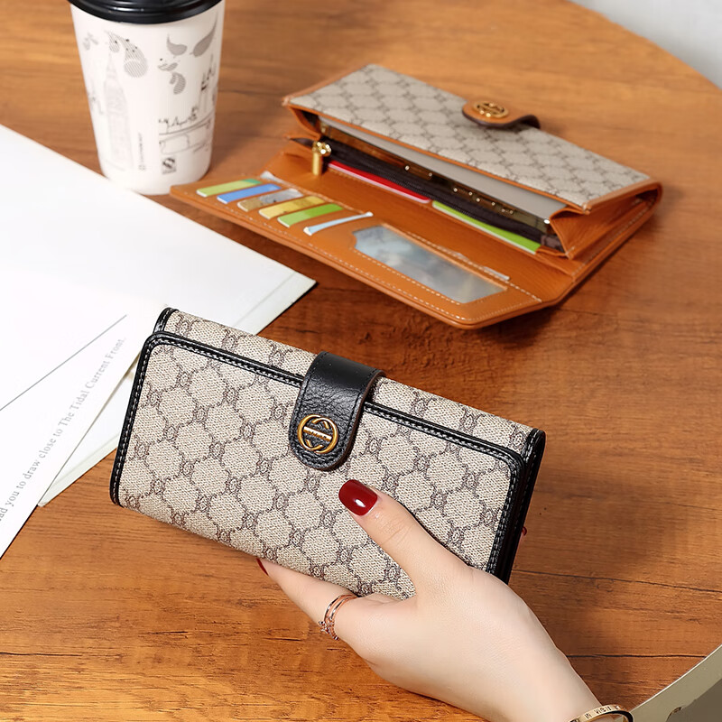 Sephoron 2026 Korean version of the new long hand wallet with multiple card slots for mobile phones, first-layer cowhide wallet, simple and stylish, black DC5A561405