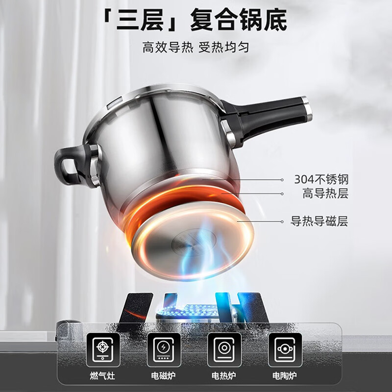 ASD pressure cooker 304 stainless steel T-shaped 7.6L smart core pressure cooker gas induction cooker universal YS24T1WG