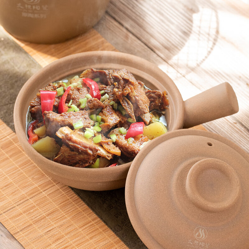 Jiushi unglazed old-fashioned clay pot rice special single handle household unglazed high temperature resistant gas stove dry-fired non-cracking casserole 2-4 people 2L