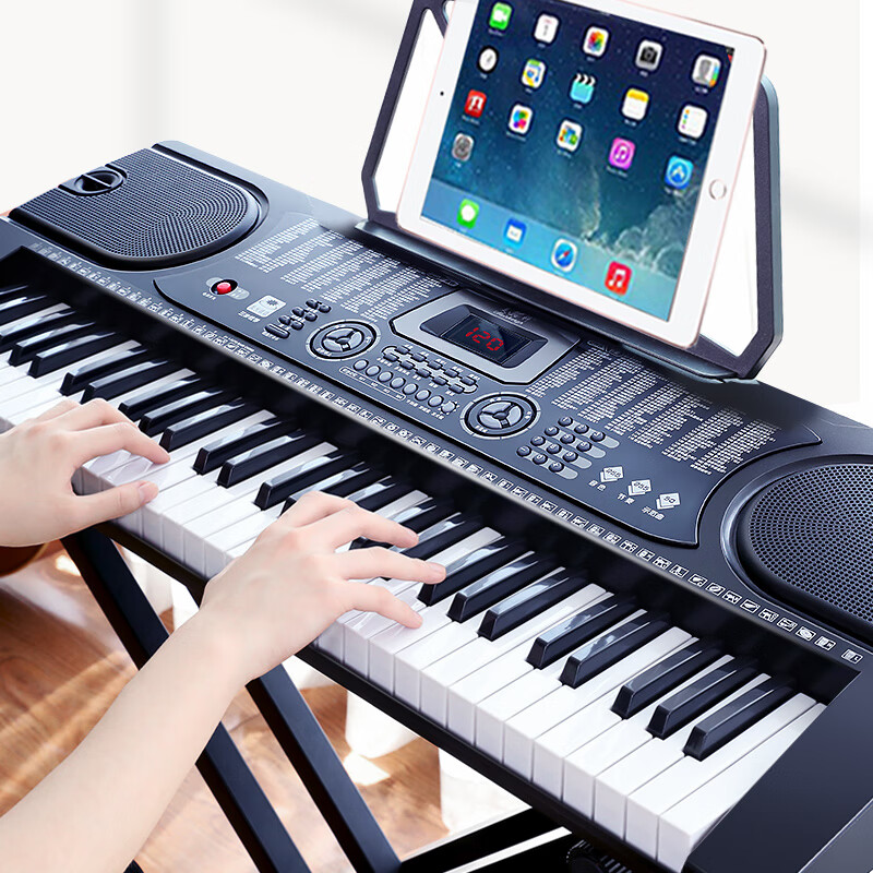 Meirkergr MK-8618 61-key multi-function intelligent teaching electronic keyboard for children who are beginners in musical instrument, connected to mobile phone pad with piano stand