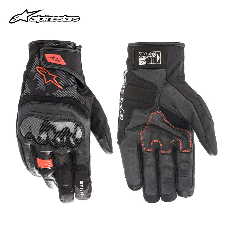 Alpinestars SMX-Z a-star motorcycle gloves all-season waterproof sheepskin spliced short motorcycle riding gloves black and red fluorescent 1030 L