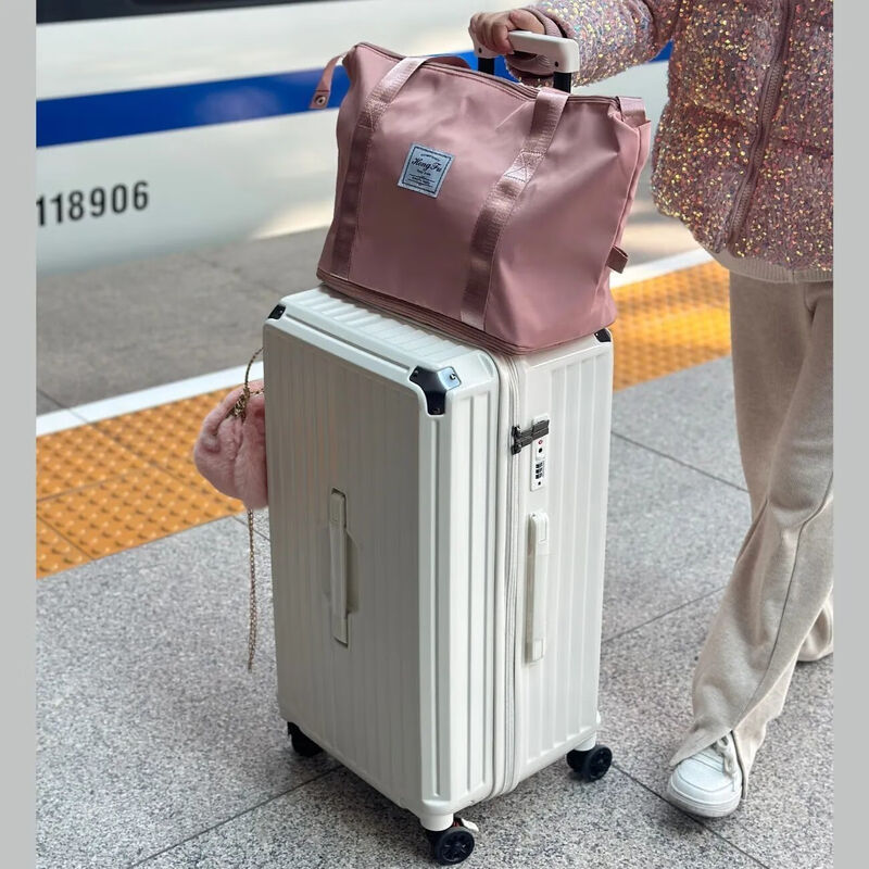 Kangaroo (KANGAROO) five-wheel multi-function suitcase, large-capacity trolley case for men, high-value password box for female students, checked travel suitcase, cherry blossom pink, five-wheel shock absorption brake + double compartment, 32 inches, multi-function model