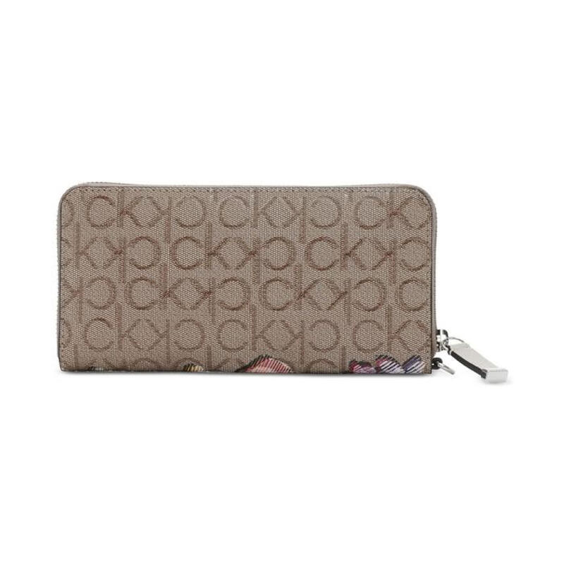 Calvin Klein luxury fashion brand women's wallet Lucy brown CK printed leather wristband simple and fashionable 13827244 Almond Taupe/ Caramel os