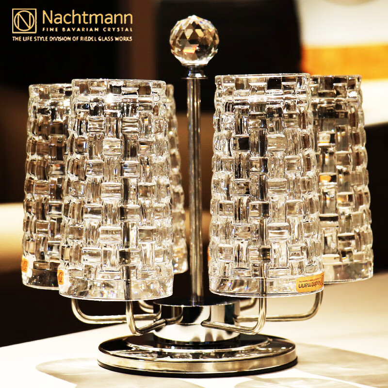 Nachtmann, Germany, imported crystal glass, wine, whiskey, beer glass, beverage, juice, water cup set, 6 tall cups 390ML + stainless steel water cup holder