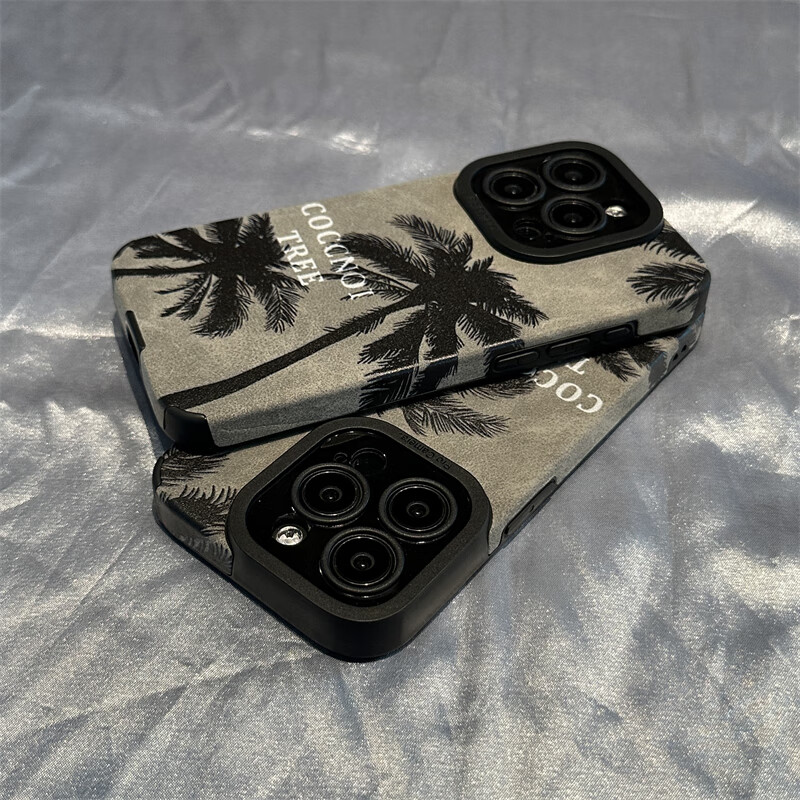 Mi Shi Apple 15 mobile phone case velvet fur trendy brand creative coconut tree iphone15promax protective case 14pro lens all-inclusive ultra-thin anti-fall coconut tree TREE iPhone 15