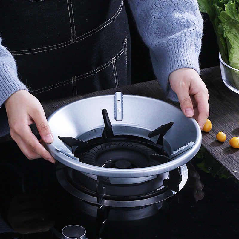 Bai Shehui household gas stove fire gathering energy-saving cover kitchen gas stove windshield universal bracket anti-slip ring windshield upgraded version black enamel eight buckles 1 pack