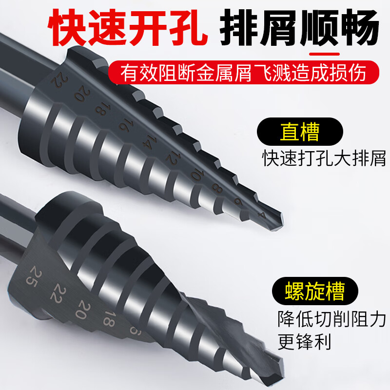 Xingong Pagoda Drill Bits Stainless Steel Metal Iron Plate Opening, Punching and Expanding Special High Hardness Step Drill Bits 4241 Straight Slot 4-20 Third Generation Upgraded Model