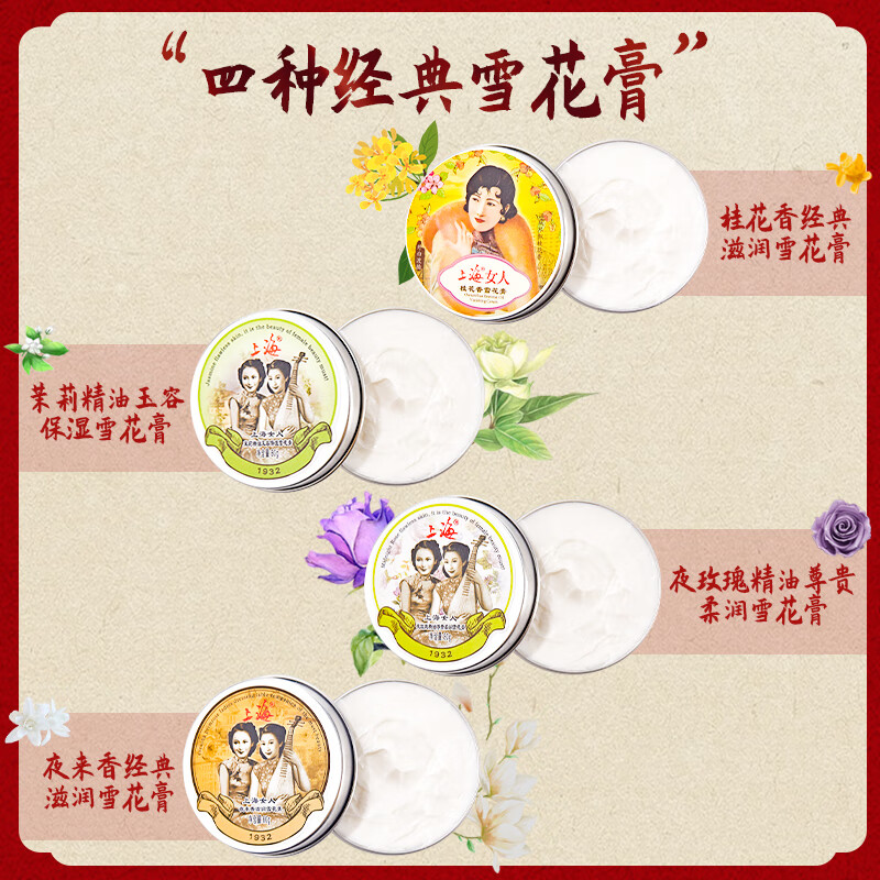 Shanghai Snow Cream Huahaoyueyuan Skin Care Product Set Gift Box 80g*4 Domestic Cream New Year’s Gift Souvenir Specialty