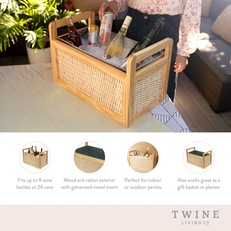Twine Rattan and Wood Cooling Basket Beverage Cooling Ice Bucket