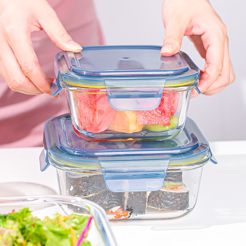 LOVWISH high boron glass fresh-keeping lunch box, microwaveable, special lunch box grid, fresh-keeping and heat preservation partition type refrigerator, LOVWISH integrated lid, square, single piece, 800ml