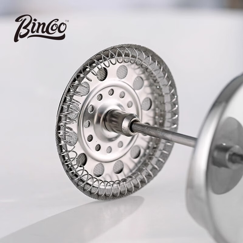 Bincoo double-layer 304 stainless steel French press filter household large-capacity hand-brewed coffee pot milk frother steel color-1000ml