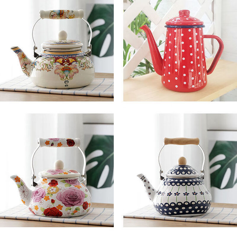 Zhenzao enamel kettle 1L2L3L tea kettle cold kettle coffee pot Kungfu tea kettle can be heated white flanged high kettle 1.2L 1ml