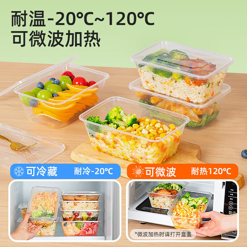 Temeiju disposable lunch box square 1000 type * 20 sets food grade packing box thickened fast food box picnic tableware with lid