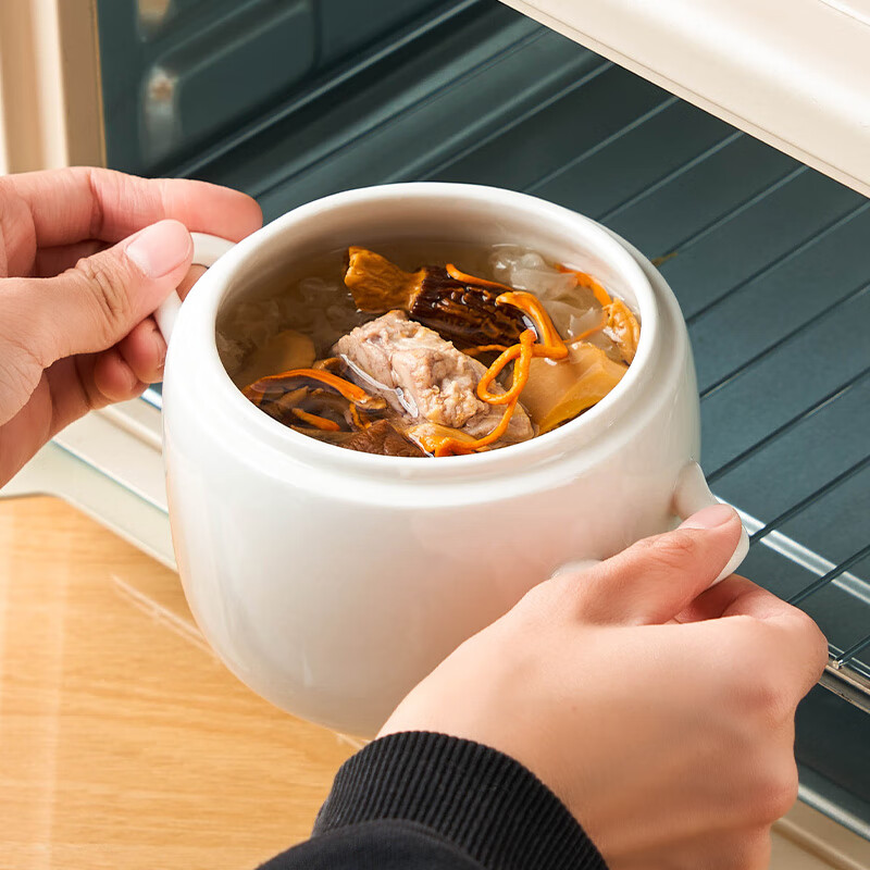 Youlaifu ceramic bowl stew pot soup bowl water-proof stew pot liner steamed egg porridge bird's nest cup pot tableware double lid spoon large 600ml