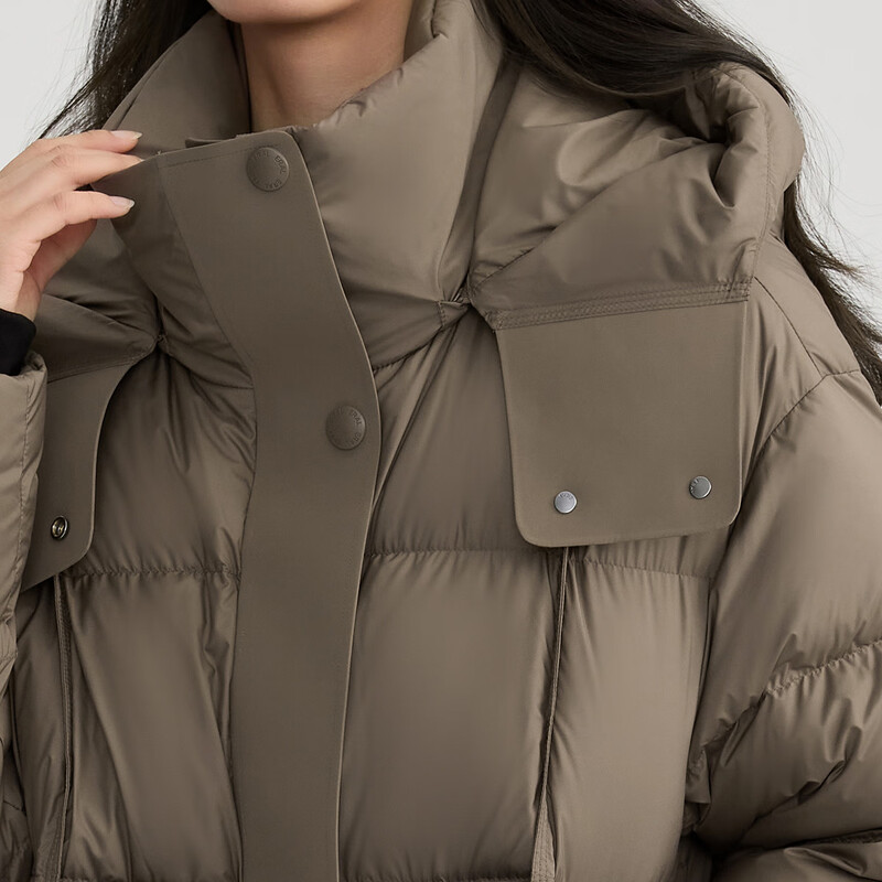Ellai Puff Feel Down Jacket Women's Long Hooded Windproof Warm Coat Fashionable Duck Down New Year's Jacket Taupe M