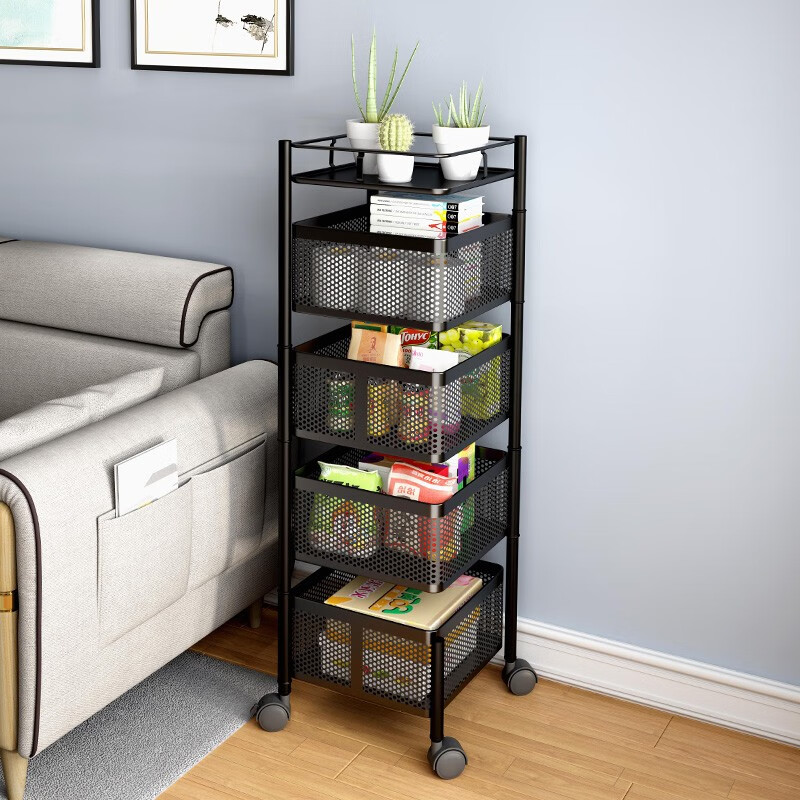 Yupin kitchen rack floor-standing rotating vegetable rack storage rack living room storage rack mobile trolley ZW50 five-layer